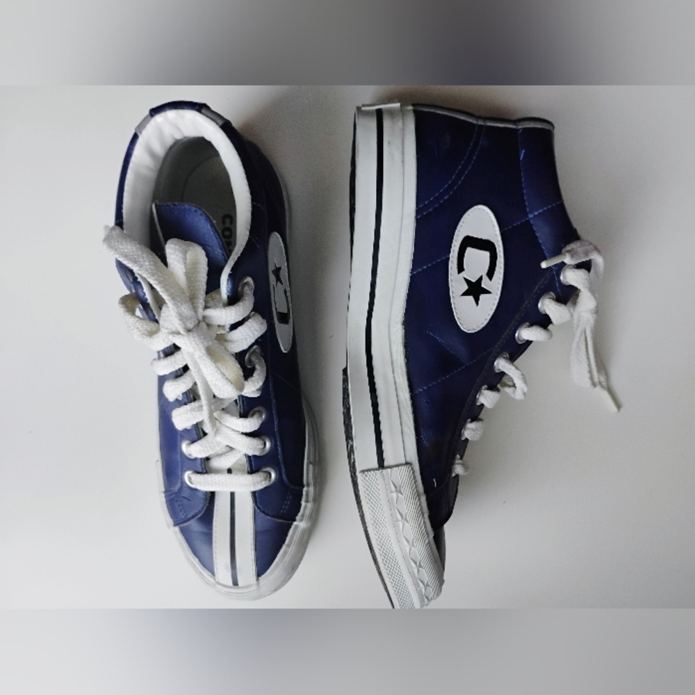 VINTAGE Blue Converse C-Star Racer Mid Synthetic Athleisure Sneakers • Women's 8 - Picture 11 of 14